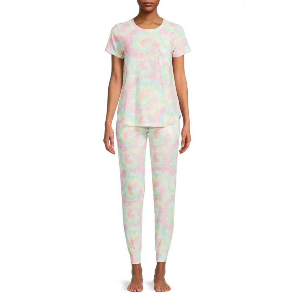 Jaclyn Intimates Women's Terry T-Shirt & Joggers PJ Pajama 2pc Set Pink Size L